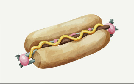 Illustration of hot dog with mustard and ice cream on white backgroundのイラスト素材