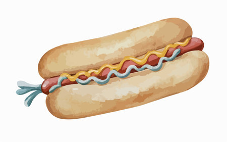 Hot dog with mustard, ketchup and mustard. Vector illustration.のイラスト素材
