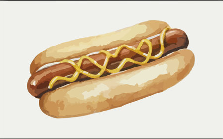 Illustration of a hot dog with mustard on a white background.のイラスト素材