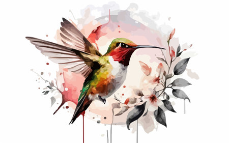 Hummingbird watercolor painting on white background, vector illustration.のイラスト素材