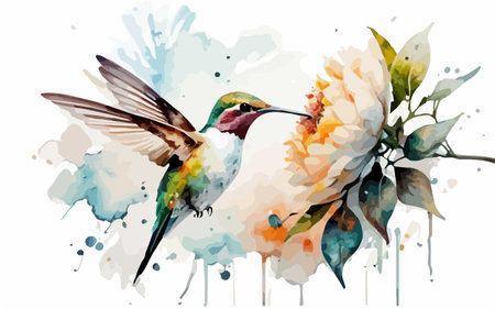 Hummingbird with flowers in watercolor style. Vector illustration.のイラスト素材