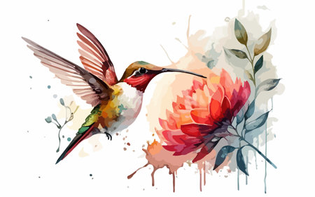 Hummingbird and flower. Watercolor painting. Vector illustration.のイラスト素材