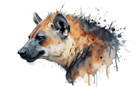 Watercolor illustration of a hyena in a grunge style.のイラスト素材