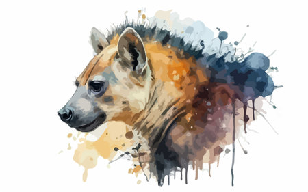 Watercolor illustration of hyena face with splashes and blotsのイラスト素材