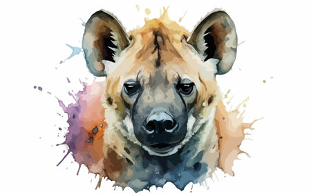 Watercolor portrait of hyena with splashes. Vector illustration.のイラスト素材