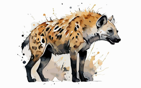 Watercolor illustration of hyena. Hand drawn hyena isolated on white background.のイラスト素材