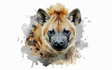Watercolor portrait of hyena. Hand drawn vector illustration isolated on white background.のイラスト素材