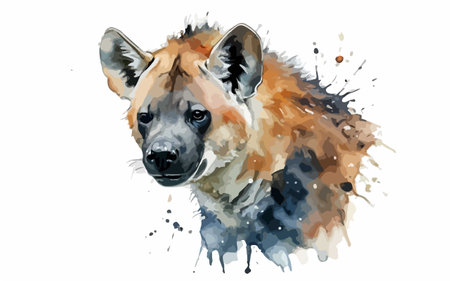 Watercolor portrait of hyena. Hand drawn illustration isolated on white backgroundのイラスト素材