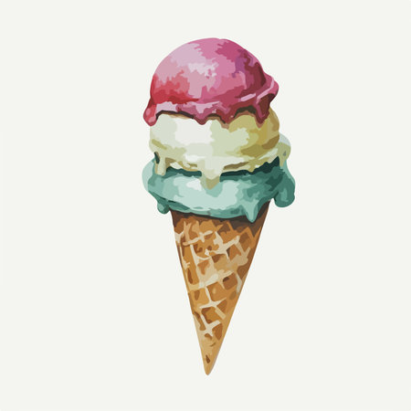 Ice cream in a waffle cone. Watercolor hand drawn illustrationのイラスト素材