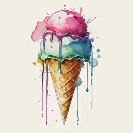Ice cream with splashes of watercolor paint. Vector illustration.のイラスト素材