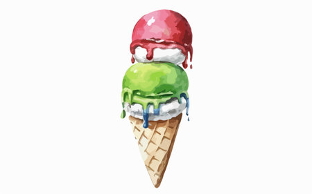 Ice cream in a waffle cone. Watercolor hand-drawn illustration.のイラスト素材