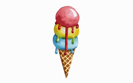 Ice cream in a waffle cone. Vector illustration on white background.のイラスト素材