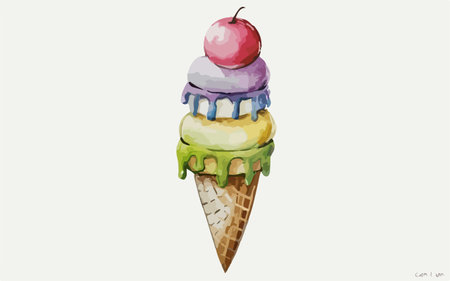 Illustration of ice cream in a waffle cone on a white backgroundのイラスト素材