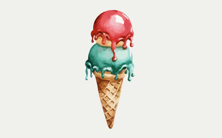 Ice cream in a waffle cone. Hand drawn vector illustration.のイラスト素材