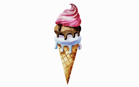 Ice cream in a waffle cone on a white background. Vector illustrationのイラスト素材