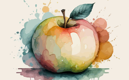 Colorful watercolor apple vector illustration. Hand drawn watercolor apple.のイラスト素材