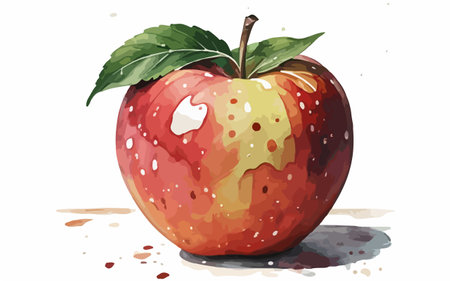 Illustration of a red apple with watercolor splashes on a white backgroundのイラスト素材