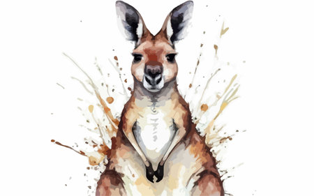 Kangaroo with splashes. Watercolor illustration on white backgroundのイラスト素材