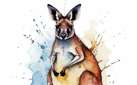 Kangaroo with watercolor splash. Hand drawn vector illustration.のイラスト素材