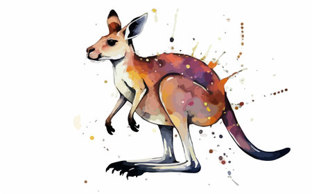 Kangaroo with watercolor splashes. Watercolor vector illustrationのイラスト素材