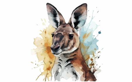 Kangaroo watercolor painting on white background, vector illustration.のイラスト素材