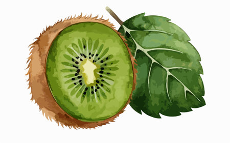Kiwi fruit with leaves. Vector illustration on white background.のイラスト素材