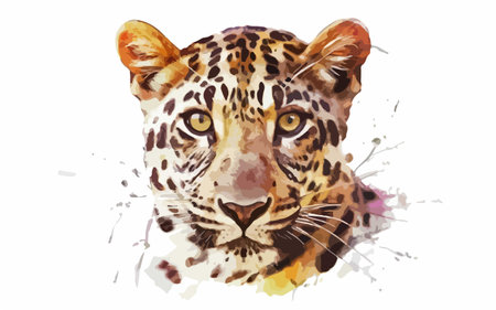 Watercolor leopard portrait on white background. Hand drawn illustration.のイラスト素材