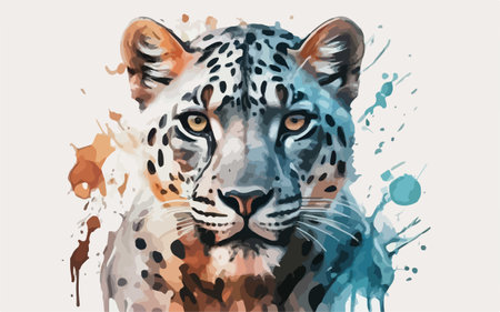 Watercolor leopard portrait with splashes of ink. Vector illustrationのイラスト素材