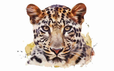 Watercolor portrait of leopard on white background. Vector illustration.のイラスト素材