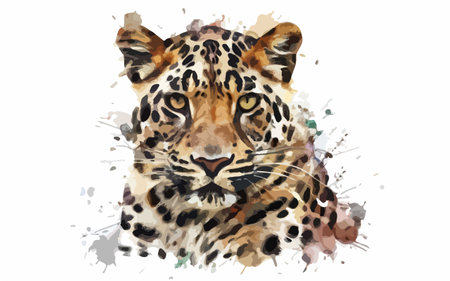 Watercolor painting of leopard on white background. Vector illustration.のイラスト素材