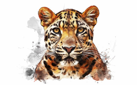 Watercolor portrait of a wild leopard isolated on a white backgroundのイラスト素材