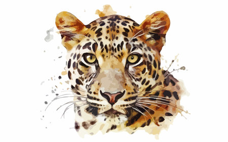Watercolor portrait of leopard on white background. Vector illustration.のイラスト素材