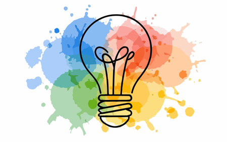 Light bulb icon with colorful watercolor splashes. Vector illustration.のイラスト素材