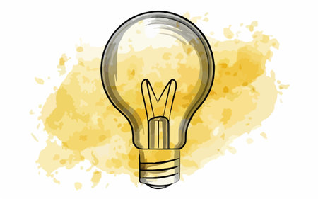 Illustration of a lightbulb on a watercolor background.のイラスト素材