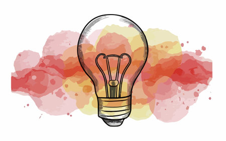 Illustration of a lightbulb on a colorful watercolor backgroundのイラスト素材