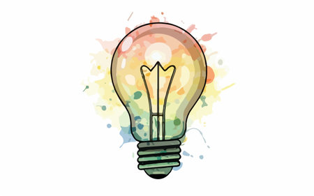 Illustration of a lightbulb on a watercolor background.のイラスト素材