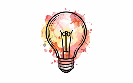 Light bulb with watercolor splashes on white background. Vector illustration.