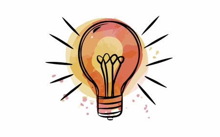 Hand drawn light bulb in doodle style. Vector illustration.のイラスト素材