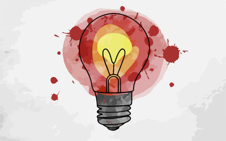 Illustration of lightbulb on grunge background with splashes