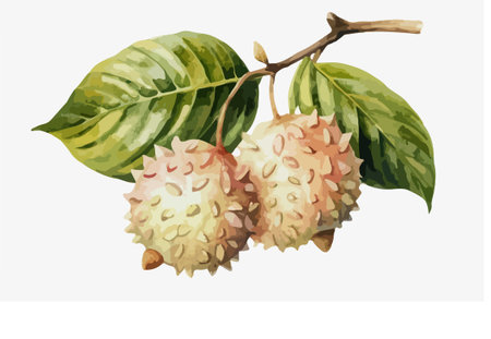 Watercolor illustration of ripe lychee fruits on white background.のイラスト素材