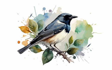 Hand drawn watercolor bird on a white background. Vector illustration.のイラスト素材