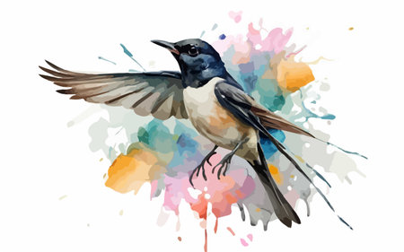 Watercolor illustration of a bird on a background of splashes.のイラスト素材