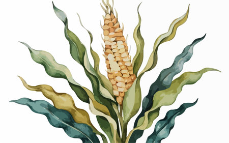 Illustration of a corn plant on a white background. Vector.のイラスト素材