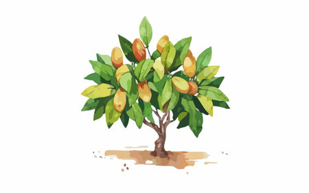 Cocoa tree isolated on white background. Hand drawn vector illustration.のイラスト素材
