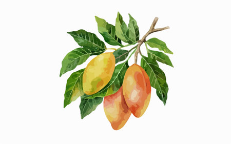 Cacao fruit on the tree. Hand drawn watercolor illustrationのイラスト素材