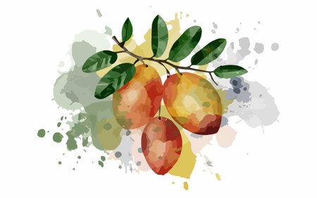 Illustration of olives on watercolor background. Vector illustration.のイラスト素材