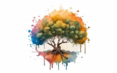 Watercolor tree on white background. Vector illustration for your design.のイラスト素材