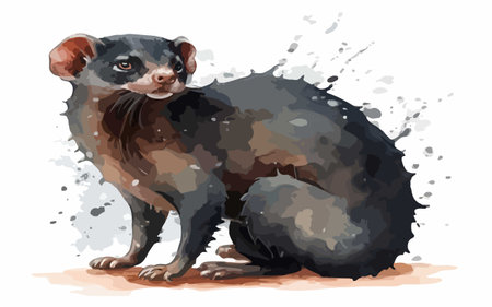 Black ferret isolated on white background. Watercolor hand drawn illustrationのイラスト素材