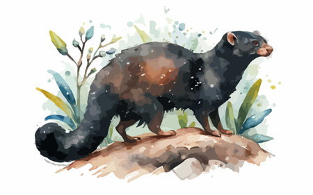 Watercolor illustration of a tasmanian wolverine.のイラスト素材