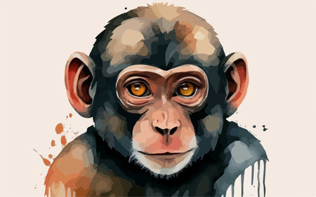 Portrait of a chimpanzee in watercolor style. Vector illustration.のイラスト素材